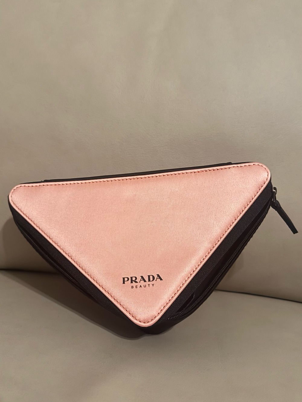 Prada Pink Triangle Cosmetic Case with Black Trim